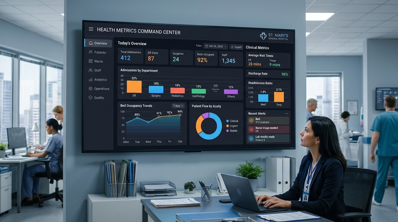 HMIS dashboard showing hospital management metrics and analytics